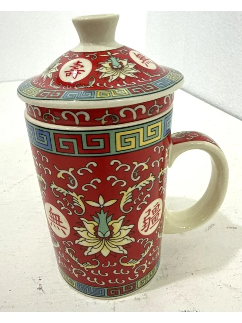 World Market Loose Tea Infuser Mug Ceramic 3 pcs Asian Oriental Red